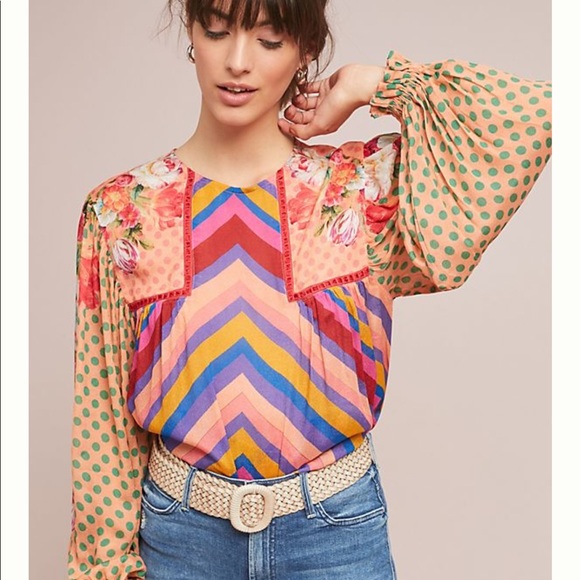 Anthropologie Tops - Anthropologie Eclectic Peasant Blouse